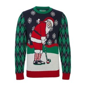 UGLY CHRISTMAS SWEATER Golfing Santa Argyle
Unisex Size L Holiday Party Golf